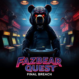 A dramatic and captivating movie poster for 'Fazbear Quest: Final Breach', showcasing a stylized, eerie atmosphere