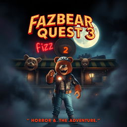 A thrilling movie poster for 'Fazbear Quest 3', featuring a dark and eerie atmosphere