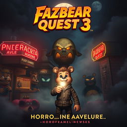 A thrilling movie poster for 'Fazbear Quest 3', featuring a dark and eerie atmosphere