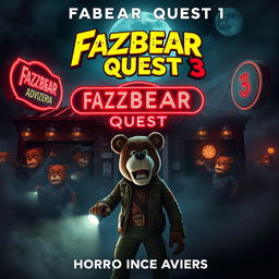 A thrilling movie poster for 'Fazbear Quest 3', featuring a dark and eerie atmosphere