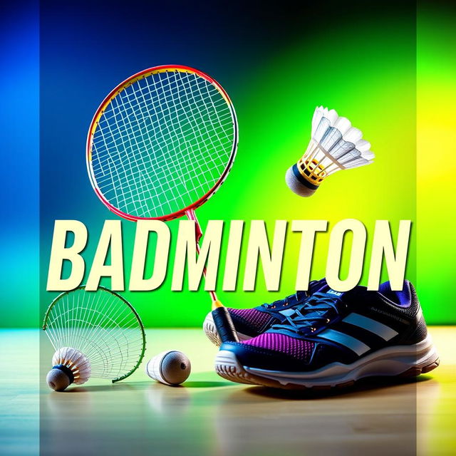 A vibrant and dynamic cover page centered around the theme of badminton