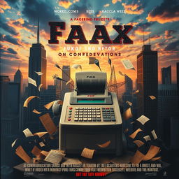 An epic movie poster showcasing the theme of futility and nostalgia for communication technology, featuring a large, retro-style fax machine at the center, surrounded by swirling papers and digital elements that represent a clash of old and new technology