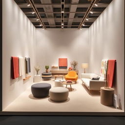 A captivating exhibition stand designed by the Bouroullec brothers, inspired by the flagship Kvadrat showroom in Copenhagen, set within a compact 3x3x3 meter space