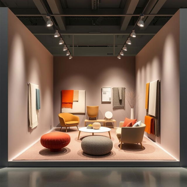 A captivating exhibition stand designed by the Bouroullec brothers, inspired by the flagship Kvadrat showroom in Copenhagen, set within a compact 3x3x3 meter space