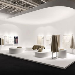 An exhibition stand designed by the Bouroullec brothers, inspired by the Kvadrat showroom in Copenhagen, featuring an all-white space that allows textiles to take center stage