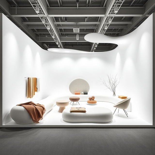 An exhibition stand designed in the style of Ronan and Erwan Bouroullec, inspired by the flagship Kvadrat showroom in Copenhagen