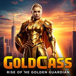 An epic movie poster featuring a character known as GoldCass, a heroic figure radiating confidence and charisma