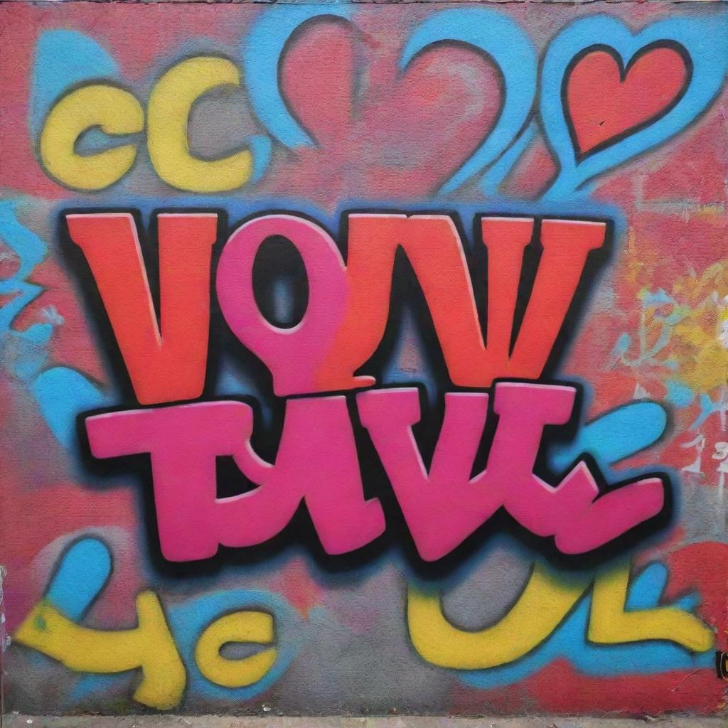 An edgy and vibrant graffiti art showcasing the phrase 'I Love You' infused with bright hues, intricate patterns and abstract street style