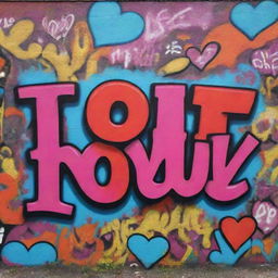 An edgy and vibrant graffiti art showcasing the phrase 'I Love You' infused with bright hues, intricate patterns and abstract street style