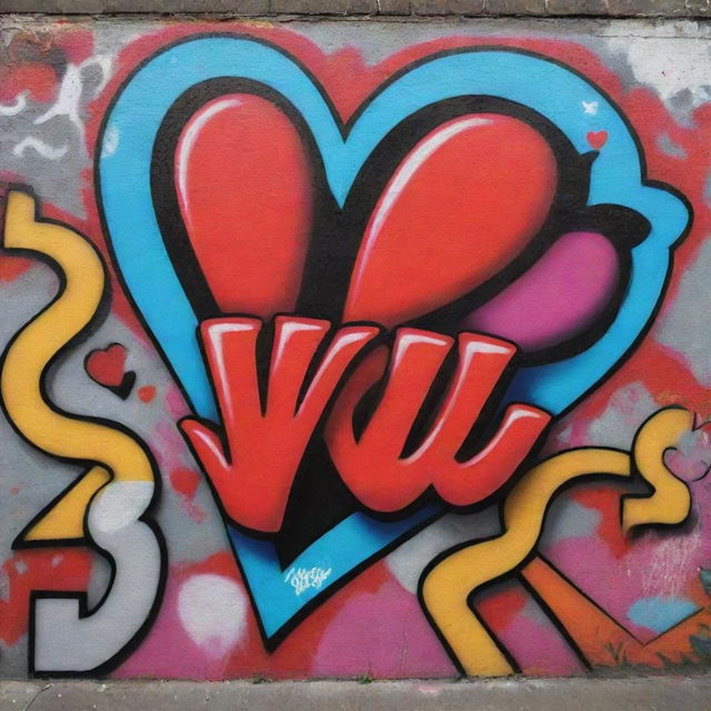 An edgy and vibrant graffiti art showcasing the phrase 'I Love You' infused with bright hues, intricate patterns and abstract street style