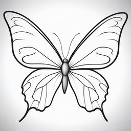 A stunning, two-dimensional black and white outline of a cartoon butterfly showcasing beautiful wings for a colouring page.