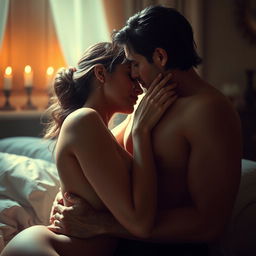 A sensual and intimate scene capturing the passion and connection between two figures engaged in a moment of explicit intimacy