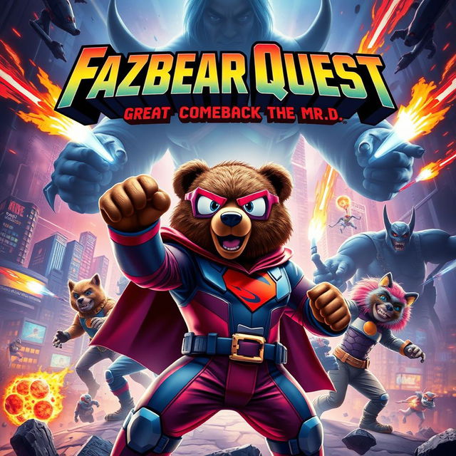 An epic Marvel-style movie poster featuring Fazbear Quest: Great Comeback of the Mr