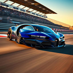 A stunning Bugatti Chiron Pur Sport on a race track, equipped with an aggressive body kit that enhances its aerodynamic features