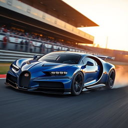 A stunning Bugatti Chiron Pur Sport on a race track, equipped with an aggressive body kit that enhances its aerodynamic features