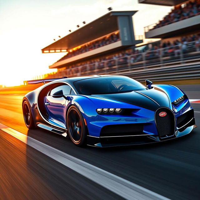 A stunning Bugatti Chiron Pur Sport on a race track, equipped with an aggressive body kit that enhances its aerodynamic features