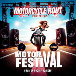 A vibrant and eye-catching event poster for a motorcycle route festival