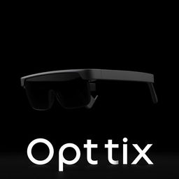 A realistic image of black augmented reality smart glasses called Optix, model Optix Vision Gen-1