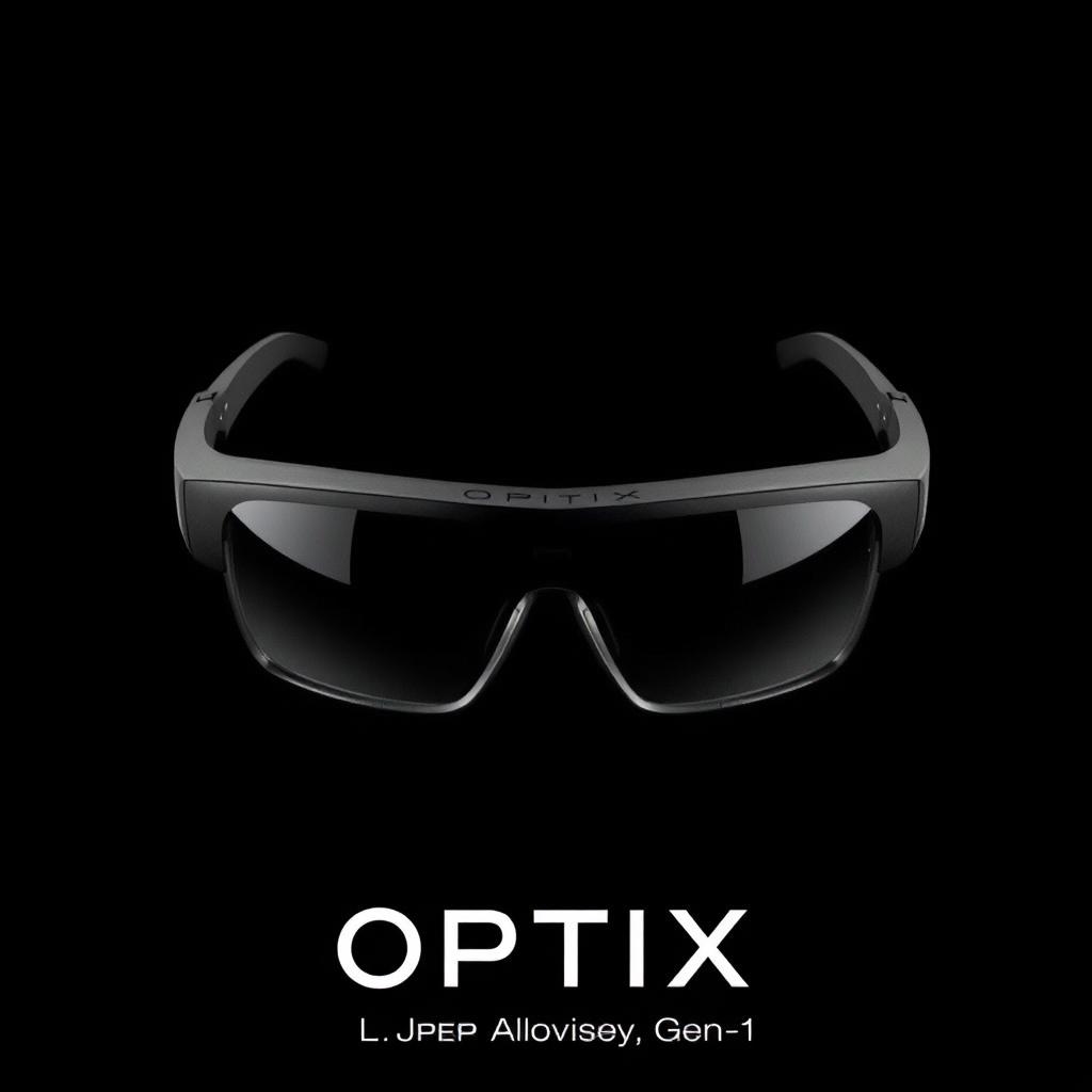 A realistic image of black augmented reality smart glasses called Optix, model Optix Vision Gen-1