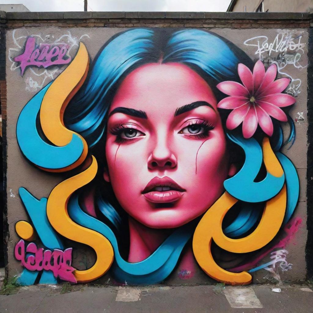 A powerful, sharp graffiti art displaying the name 'Helena'. The design fuses a raw, hard-edged style conveying toxicity with empowering, feminine elements such as bold curves, vibrant colours, and intricate floral motifs in a street art style