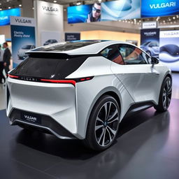A modern electric car from the brand VULGARI, showcasing both the front and rear views