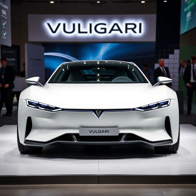 A modern electric car from the brand VULGARI, showcasing both the front and rear views