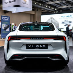 A modern electric car from the brand VULGARI, showcasing both the front and rear views