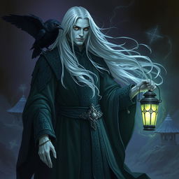 A Shadar-kai character from Dungeons & Dragons, depicted with a gloomy atmosphere