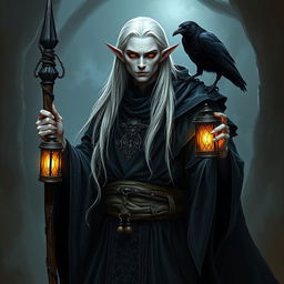 A Shadar-kai character from Dungeons & Dragons, depicted in a gloomy and eerie atmosphere