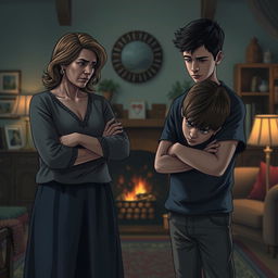 An emotional and intense scene depicting a dramatic family conflict