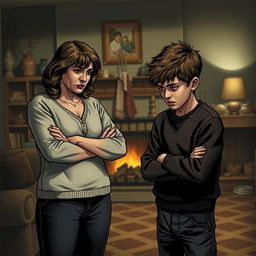 An emotional and intense scene depicting a dramatic family conflict