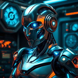 A highly detailed and realistic robot named Optix, featuring sleek metallic surfaces, intricate circuitry, and vivid LED lights