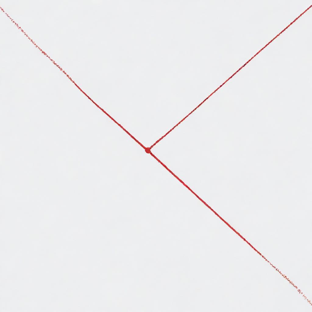 Visualize a semi-straight line, starting from a point named 'phi'. At random lengths, the line rotates 90 degrees, continually, for a total of 100 times. The line is to be depicted in blue, the rotation points blood red, all against a blank white background, drawn simply and clearly.