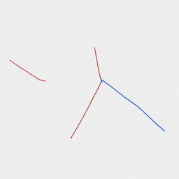 Visualize a semi-straight line, starting from a point named 'phi'. At random lengths, the line rotates 90 degrees, continually, for a total of 100 times. The line is to be depicted in blue, the rotation points blood red, all against a blank white background, drawn simply and clearly.