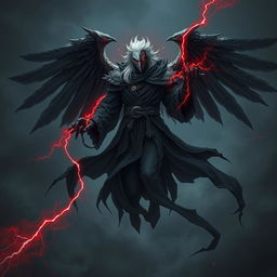 A majestic Shadar-kai character from Dungeons & Dragons, exuding an aura of evil and gloom