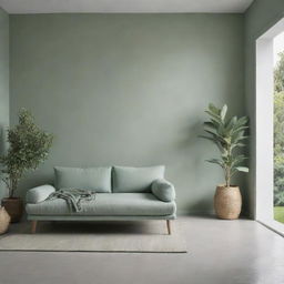 A calming sage green space, serving as a serene and minimalist background.