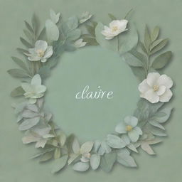 A collage style design art piece for a wallpaper, composed of various elements, set against a calming sage green background with the name 'Claire' in the center.