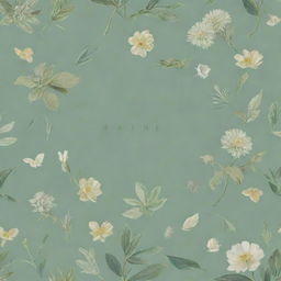 A collage style design art piece for a wallpaper, composed of various elements, set against a calming sage green background with the name 'Claire' in the center.