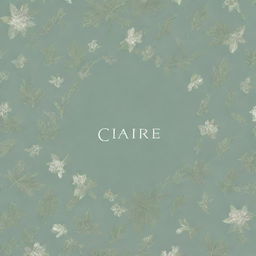 A collage style design art piece for a wallpaper, composed of various elements, set against a calming sage green background with the name 'Claire' in the center.