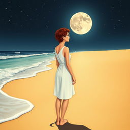 A book cover featuring a slim woman with short, curly red hair, wearing small metal-framed glasses, viewed from a distance
