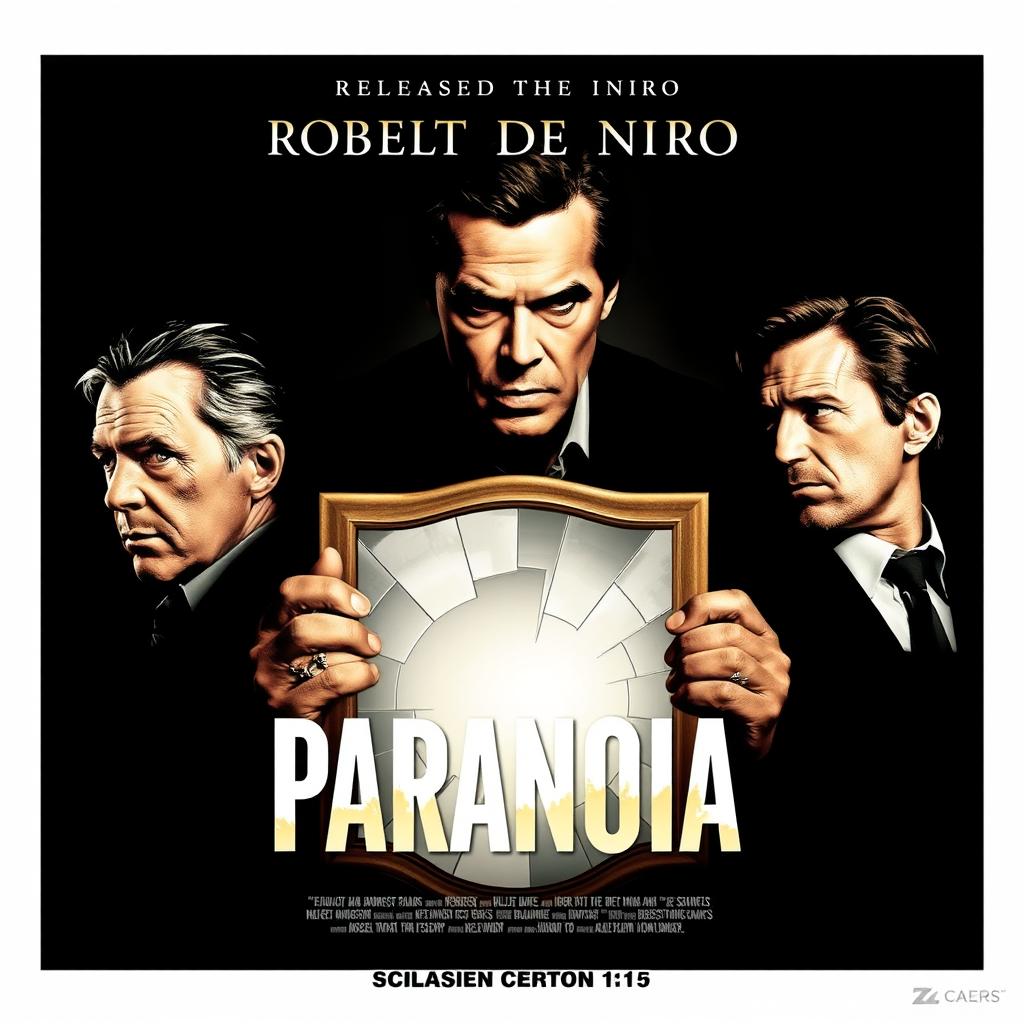 An engaging movie poster titled 'Paranoia', featuring Robert De Niro as the central character, exuding depth and intensity