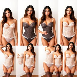 A collection of images featuring various beautiful young women wearing Lace Non-Padded Underwired Balcony Basque Sets