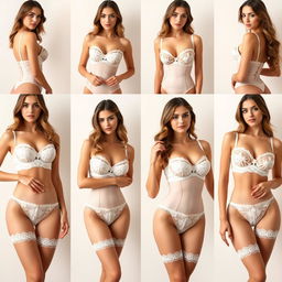 A collection of images featuring various beautiful young women wearing Lace Non-Padded Underwired Balcony Basque Sets
