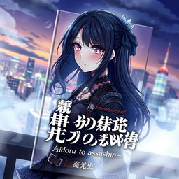 A captivating book cover design for 'Kagami no mukō-gawa: Aidoru to asashin', featuring a striking anime-style illustration
