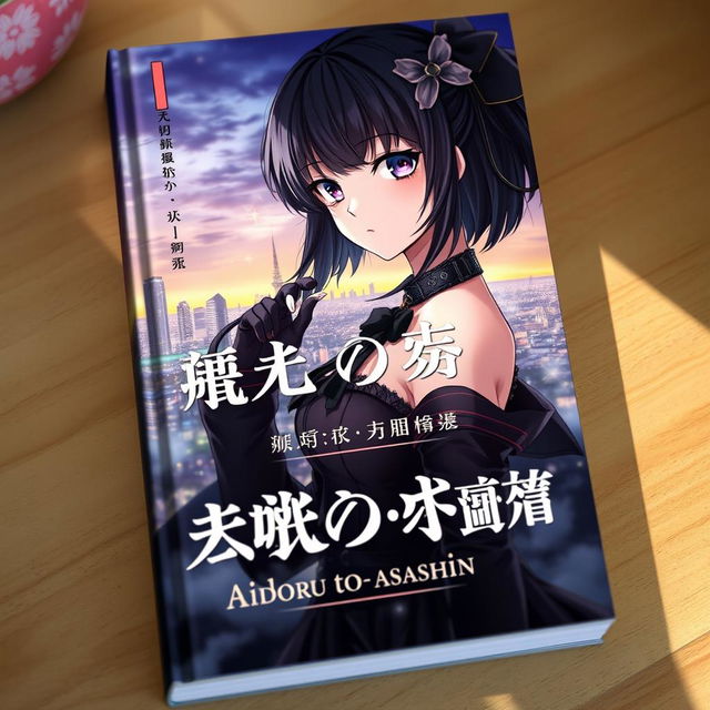 A captivating book cover design for 'Kagami no mukō-gawa: Aidoru to asashin', featuring a striking anime-style illustration