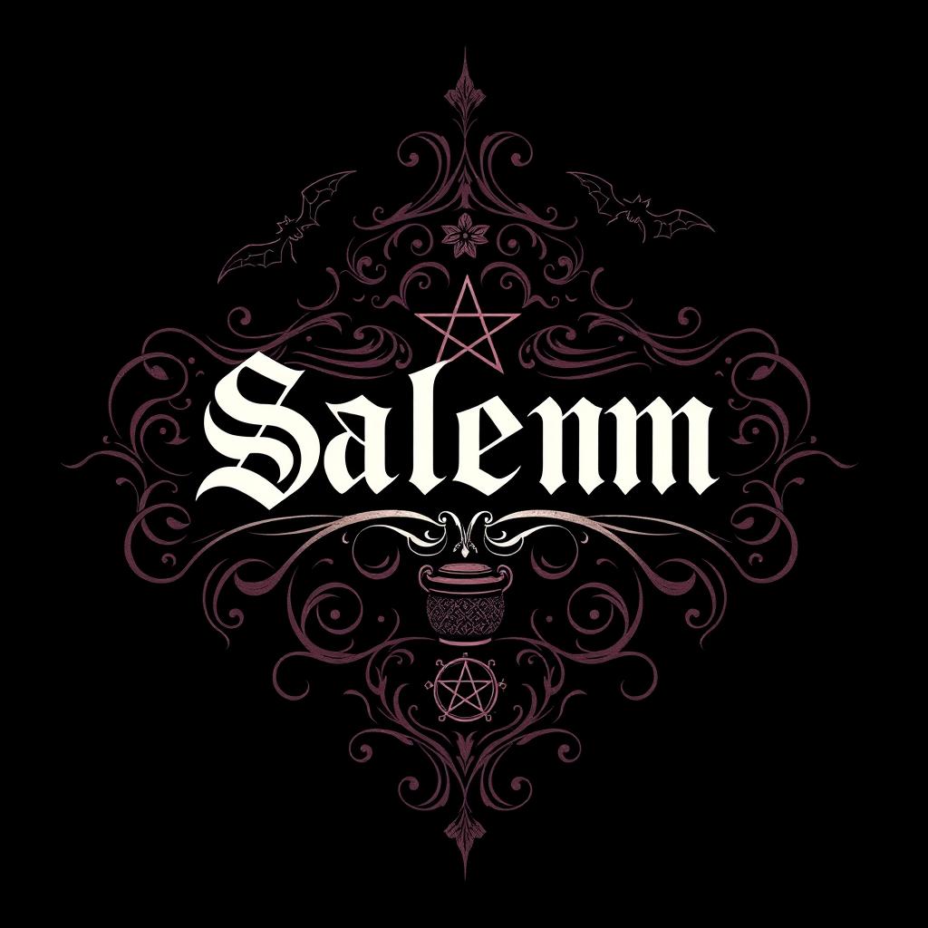 A gothic clothing brand logo inspired by the mystical and eerie atmosphere of Salem