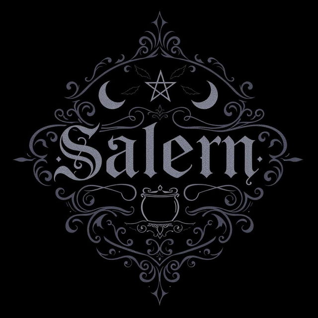 A gothic clothing brand logo inspired by the mystical and eerie atmosphere of Salem