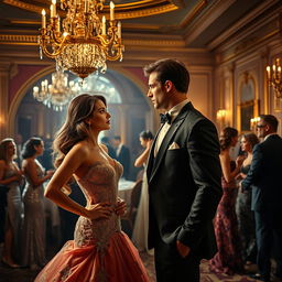 A captivating and provocative scene depicting the theme of mercenary love in an opulent environment