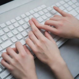 Close-up view of hands expertly dancing across a computer keyboard.