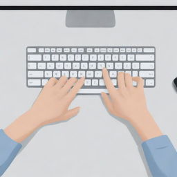 A simple illustration of hands poised over a computer keyboard, ready to type.